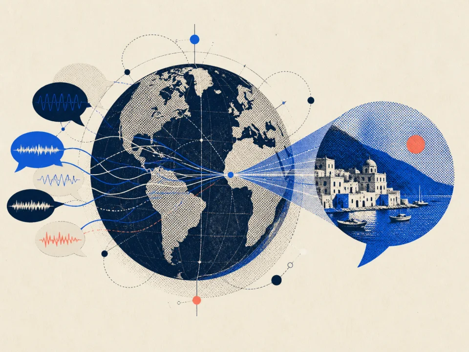 A globe connecting different regional speech patterns